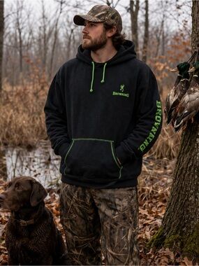 Browning Hoodie Men’s XXL Black Neon Green Hunting Outdoors Pullover Sweatshirt